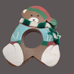 Vintage Christmas Bear Wood Napkin Ring Holder